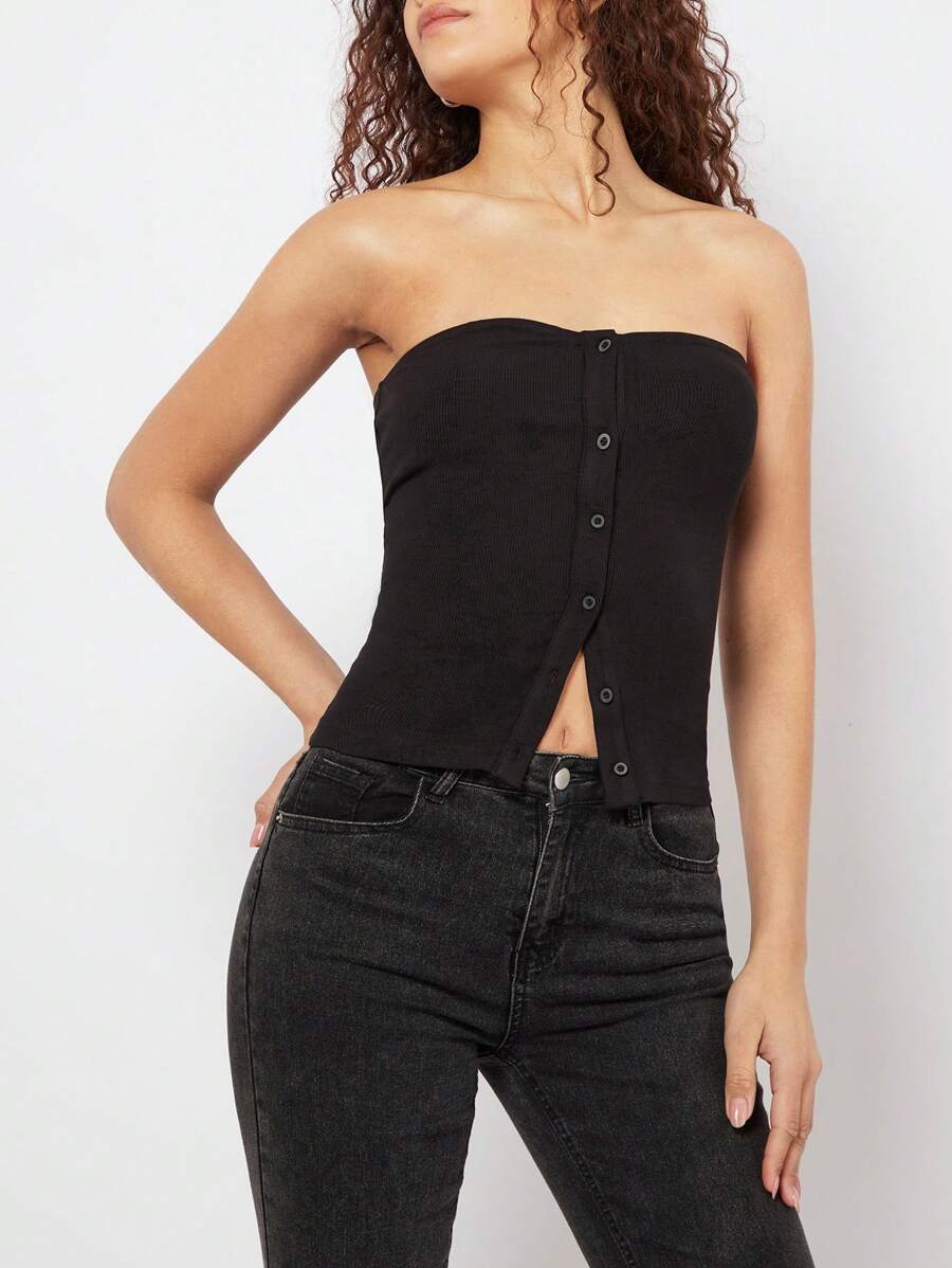 SHEIN BASICS Women's Front Buckle Strapless Top