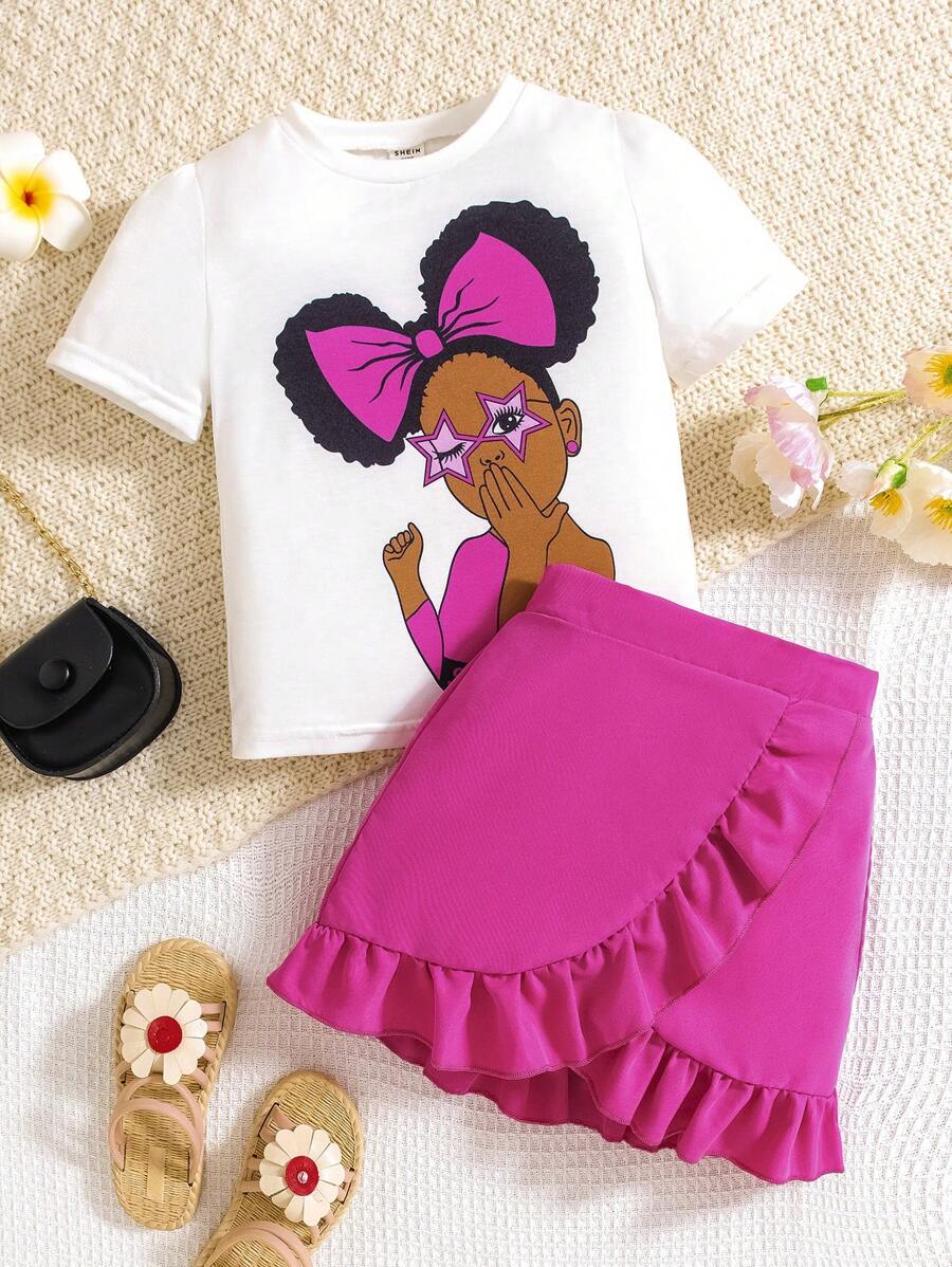 SHEIN Conjunto De 2 Piezas Veraniego Casual, Cómodo, Dulce Y Hermoso Para Niñas Jóvenes