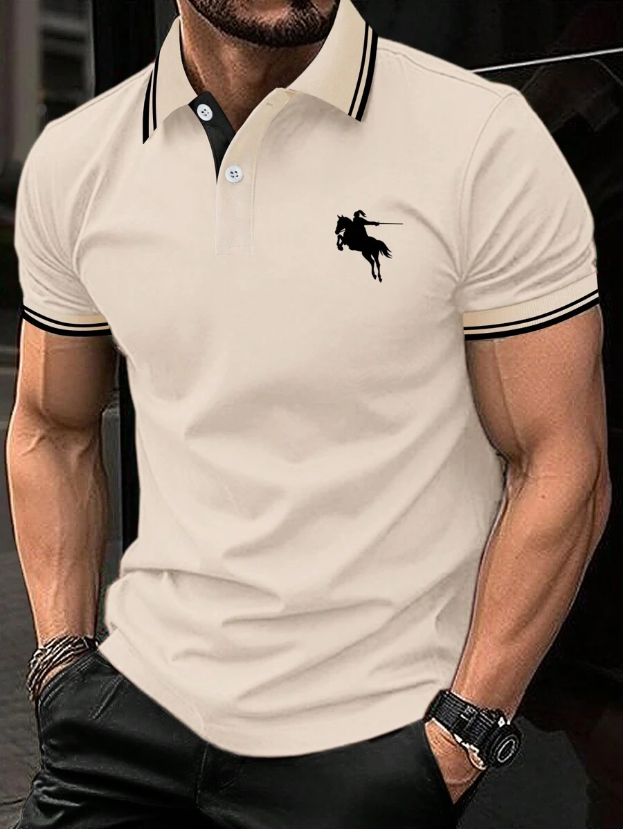 Manfinity Homme Camisa De Polo De Manga Corta Para Hombre Con Detalle De Contraste En La Orilla