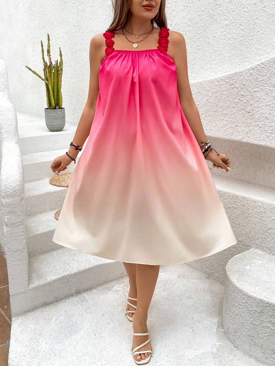 Breezaya Robe À Bretelles Spaghetti Dégradé Avec Décoration Fleur 3d De Grande Taille