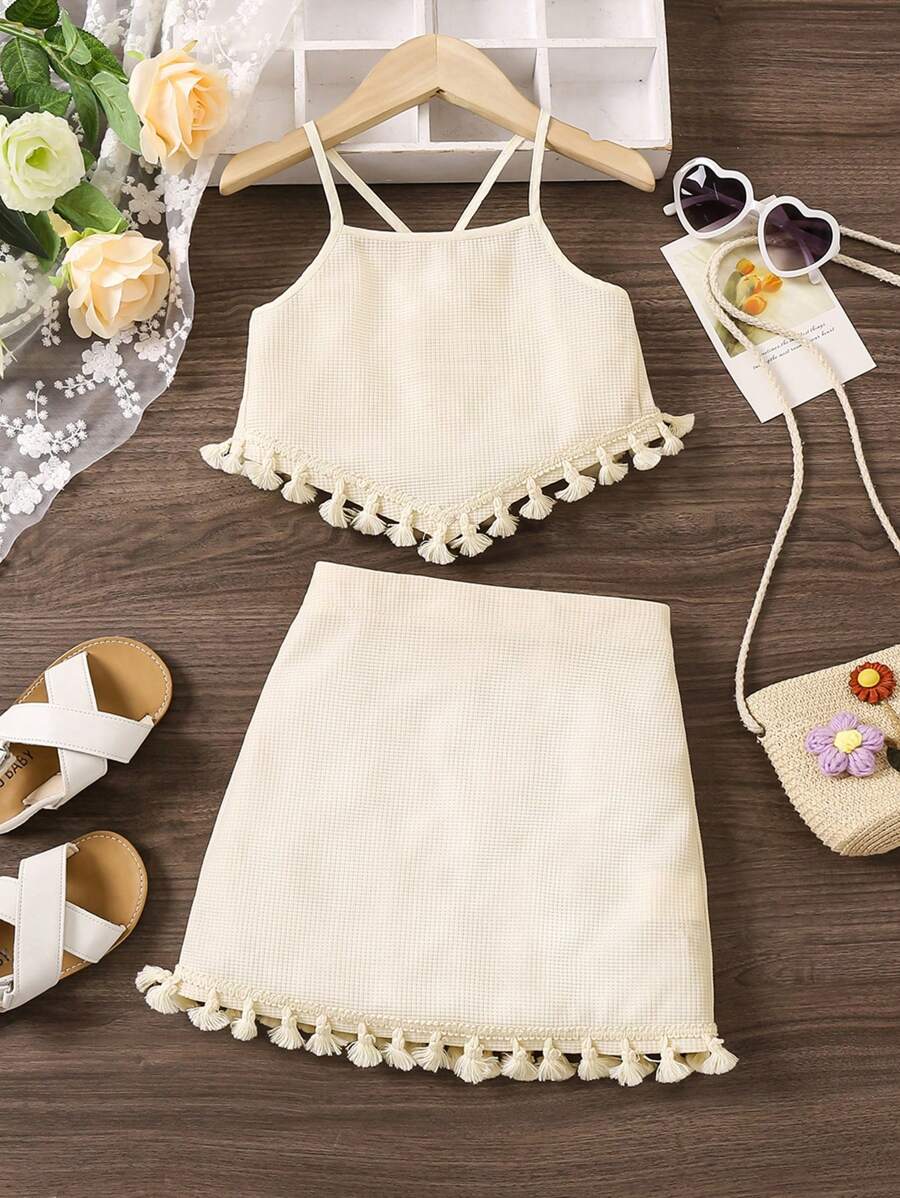 SHEIN Kleine Mädchen Set bestehend aus Trägertop mit Quasten und Rock