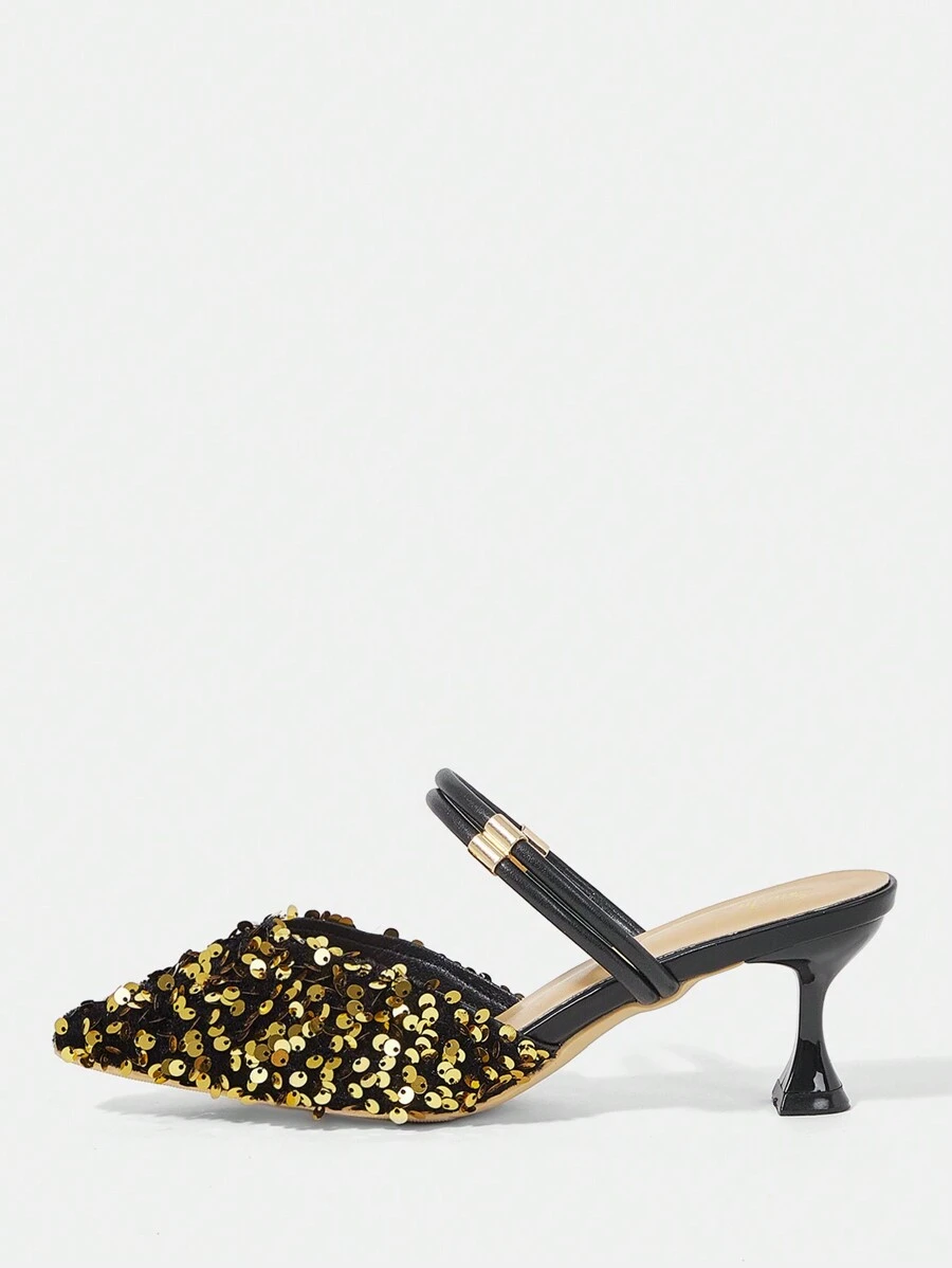 Fashionable Pointed Toe Sequined High Heel Shoes For Women, All Seasons