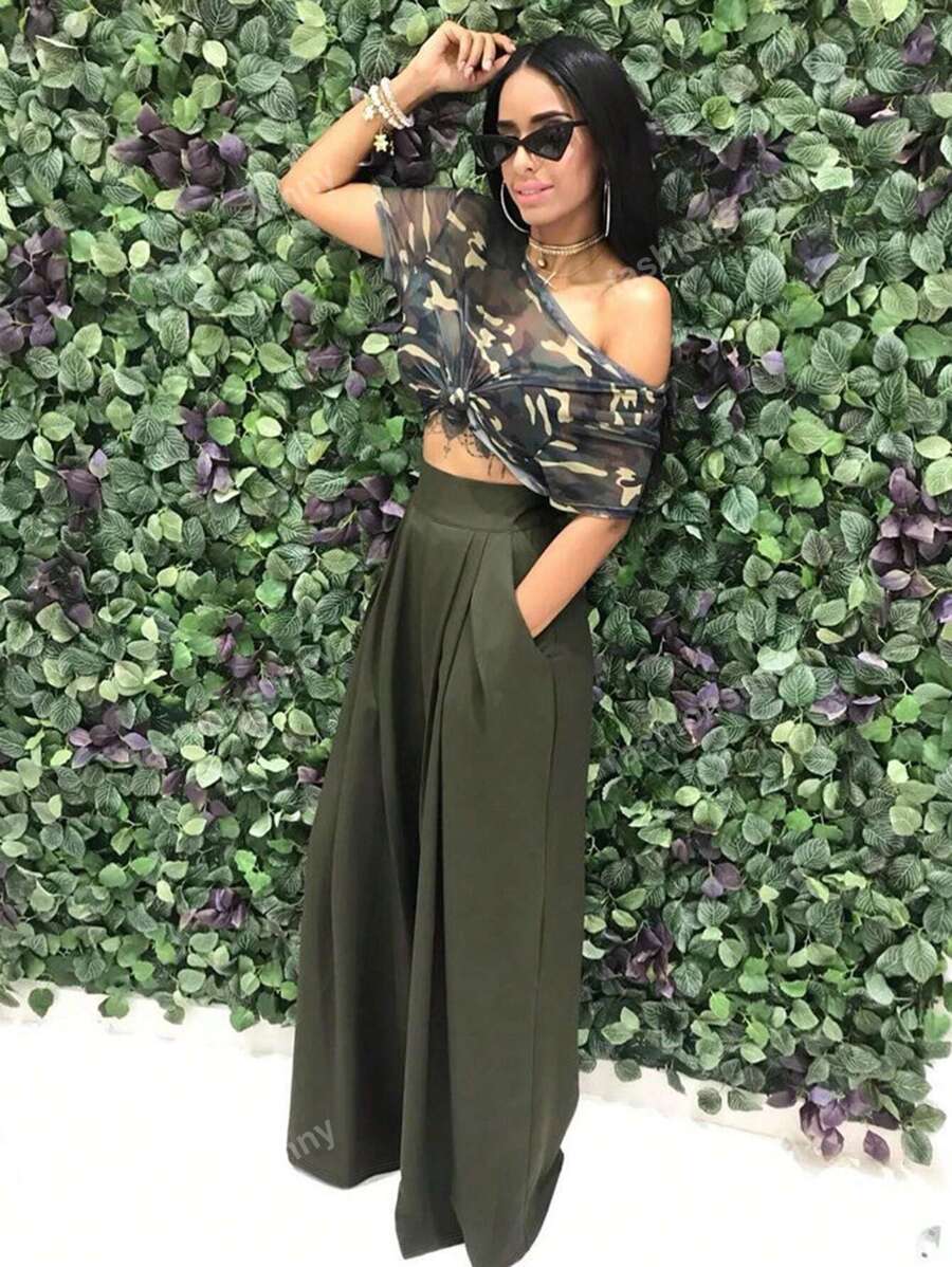 Pantalones informales de pierna ancha de moda para mujer