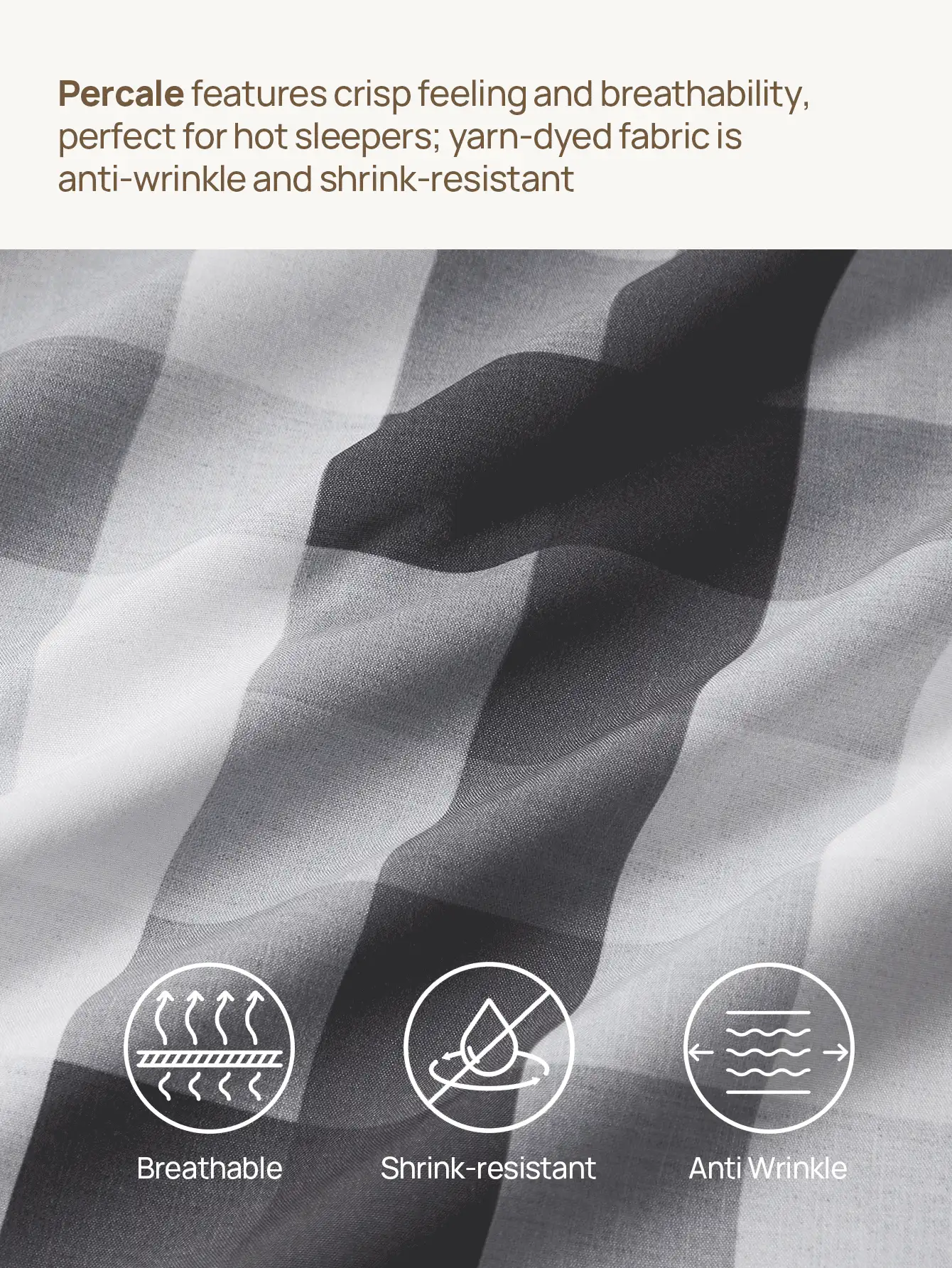 LongNap™ 2 Stück 95GSM dicker Premium-Gingham-vorreitistile Kissenbezüge mit Umschlagverschluss, knuspriges Gefühl und atmungsaktiv für heiße Schlafende, Dekoration für Schlafzimmer Dorm, Schwarz