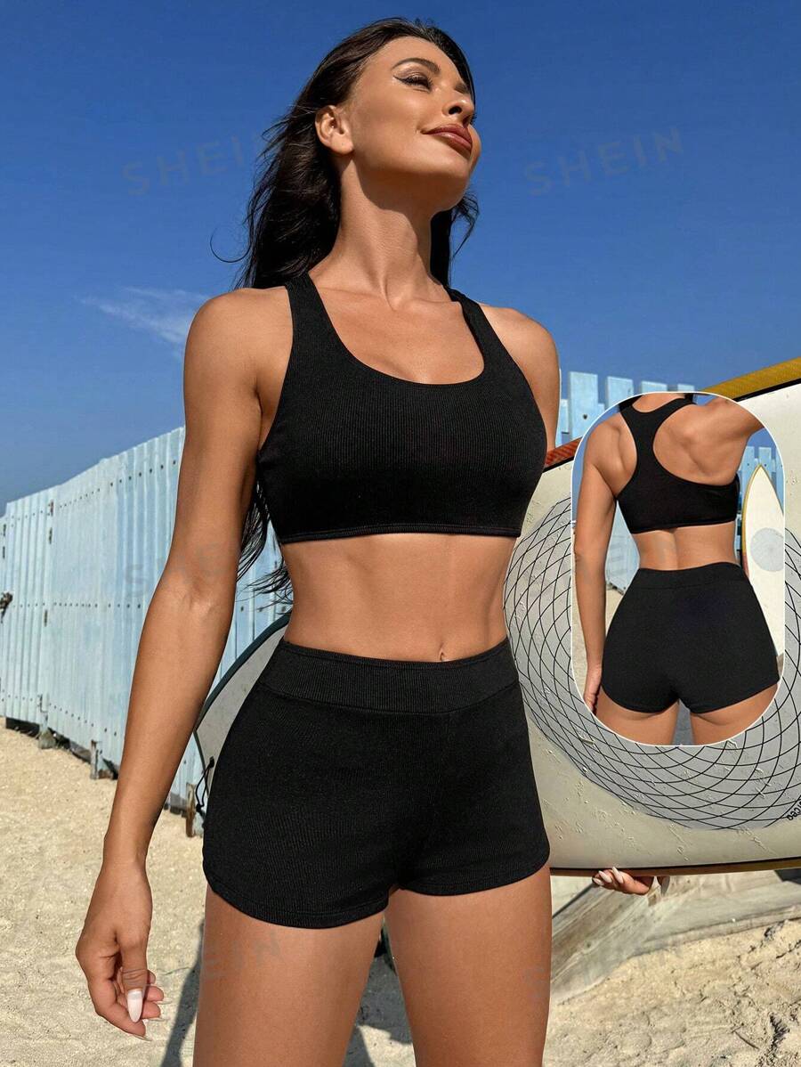 Swim SPRTY Set costume de baie de culoare uni pentru femei Festival de muzică