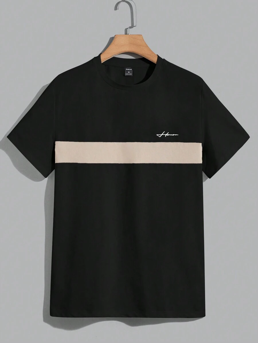Manfinity VCAY Maglietta A Manica Corta A Maglia Con Blocchi Di Colore Per Uomo
