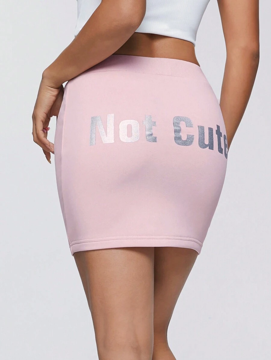 SHEIN Qutie Silver Foil Printed Bodycon Mini Skirt