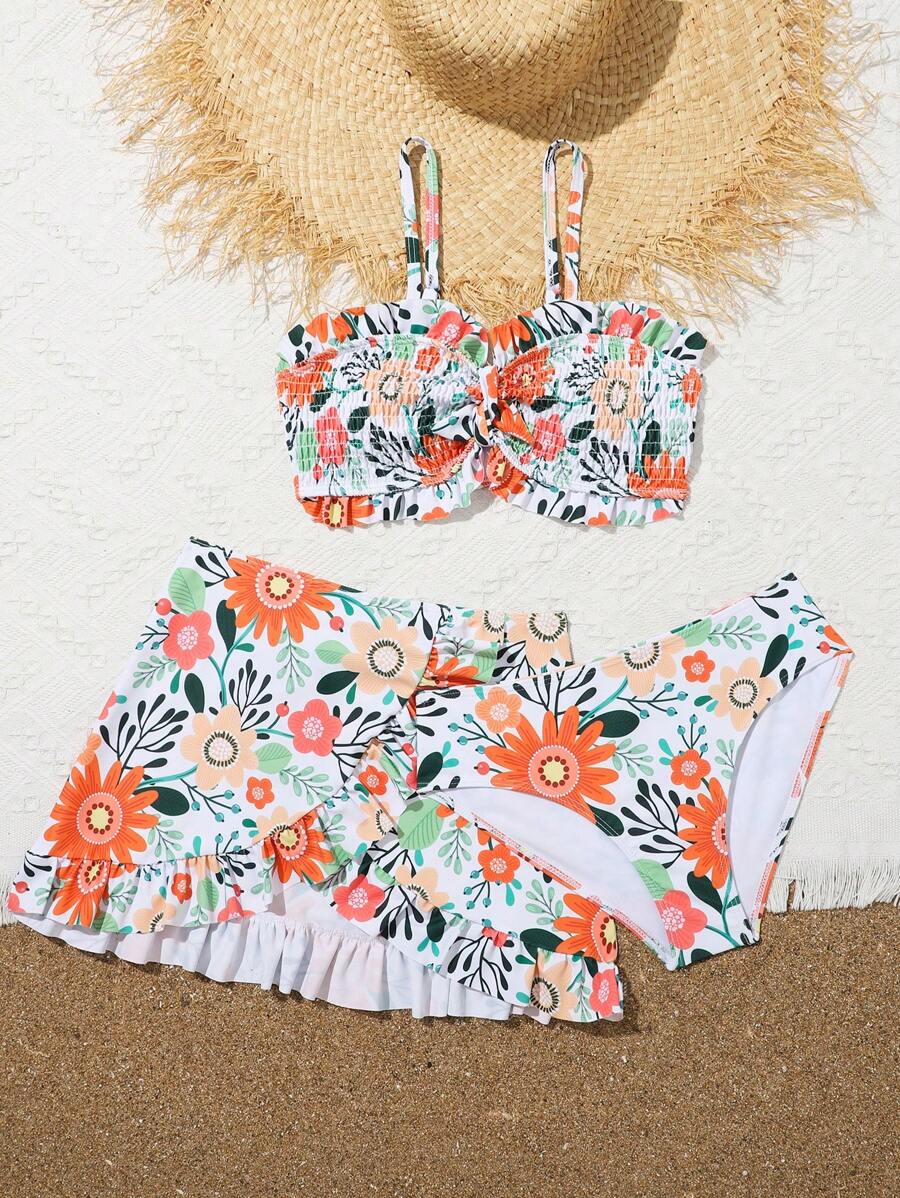 Tween Girls Flower Printed Shirred Bikini Swimsuit Set For Sale Australia New Collection