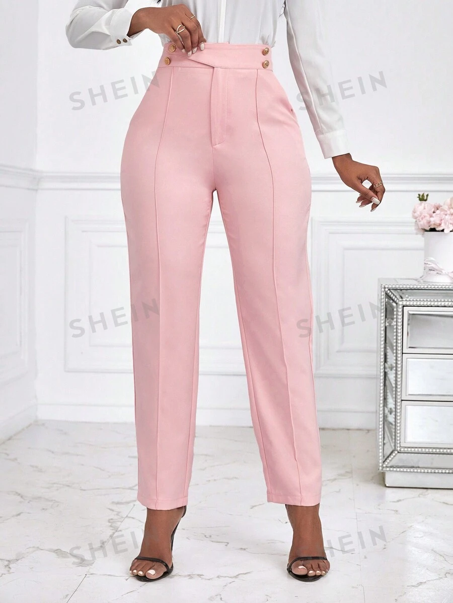 Lunelith SHEIN Lunessa Pantalones de traje de cintura alta y pierna entallada para mujer