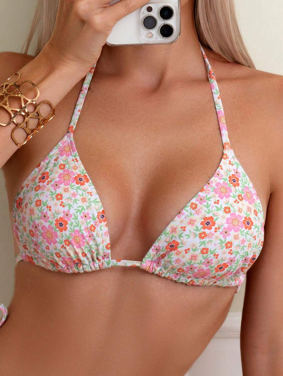 Swim Mod Dames Halterhals Bloemenprint Bikini tops Voor Zomer , Strand , Zwemmen , Roeping