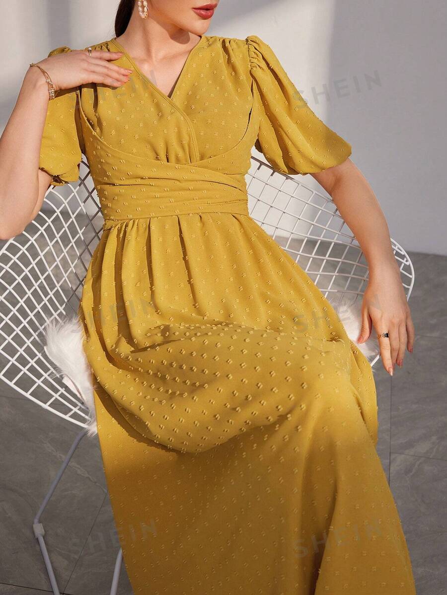 Modelyn Vestido de noche largo con mangas farol y cinturón, estilo árabe para mujer