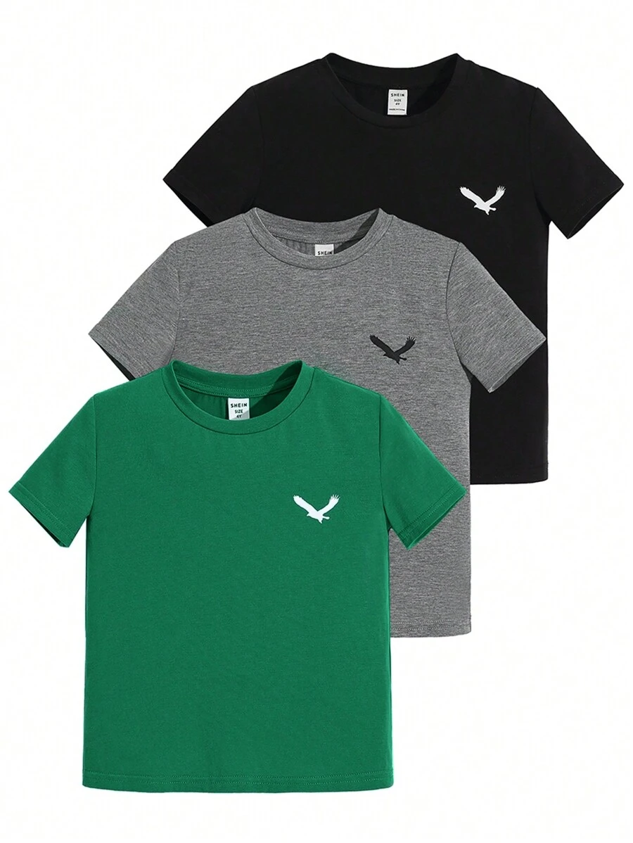 SHEIN Young Boy 3pcs/Set Casual Round Neck Knitted Pattern Short Sleeve T-Shirt