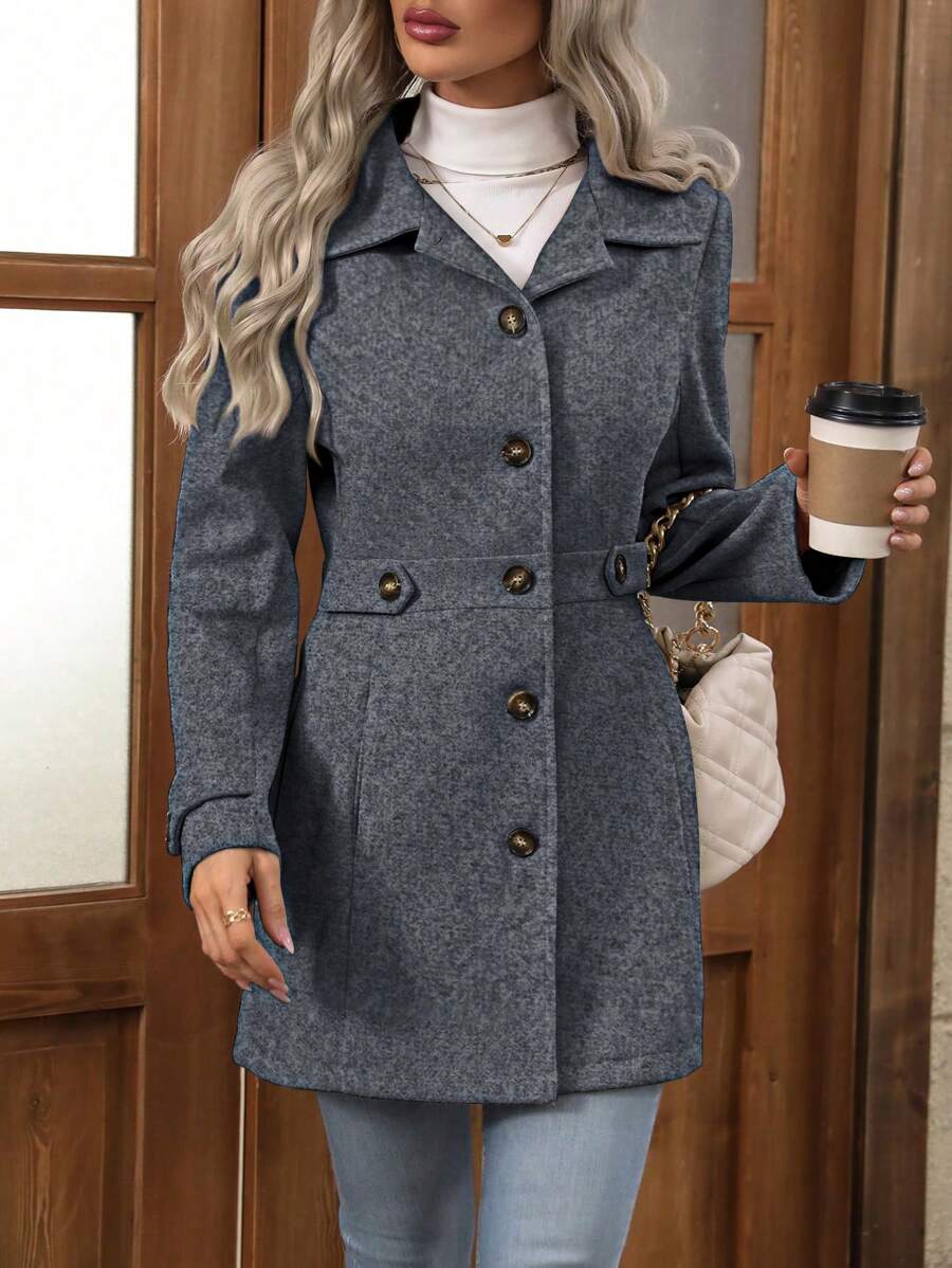 EMERY ROSE Cappotto Di Lana Da Donna Con Colletto A Sottile Revers E Maniche Lunghe, Mono Colore A Taglio Singolo