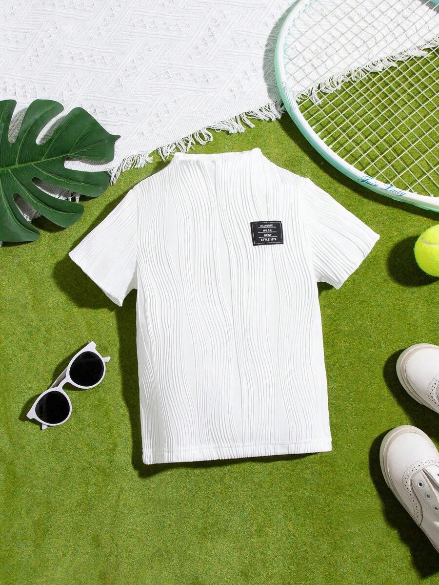 SHEIN T-shirt Mit Kurzem Ärmel Und Stehkragen Für Junge Mädchen Mit Buchstaben-patch