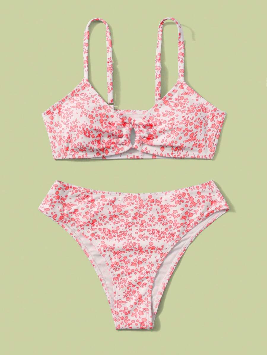 Swim Mod Teen Girls Floral And Print Hollow Out Detail Bikini Set Pieces SHEIN USA