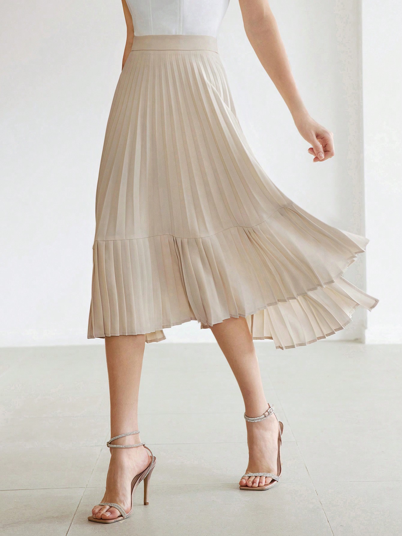 【mnem】Melfi Pleated Long Skirt FLOWY PLEATED MIDI SKIRT,SUMMER OUTFITS｜Motf