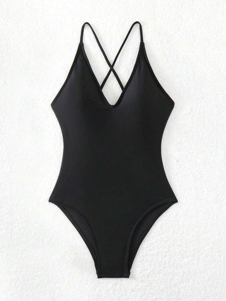 Swim Basics Summer Beach Ladies' Back-Crossing Adjustable Strap One Piece Swimsuit Carnival