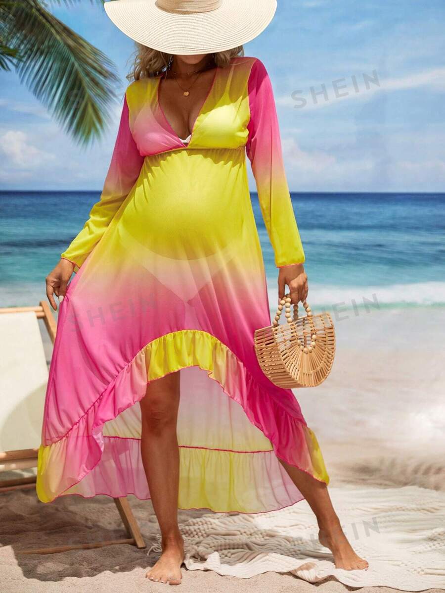 SHEIN Pareo con volantes en degradé para premamá para el verano