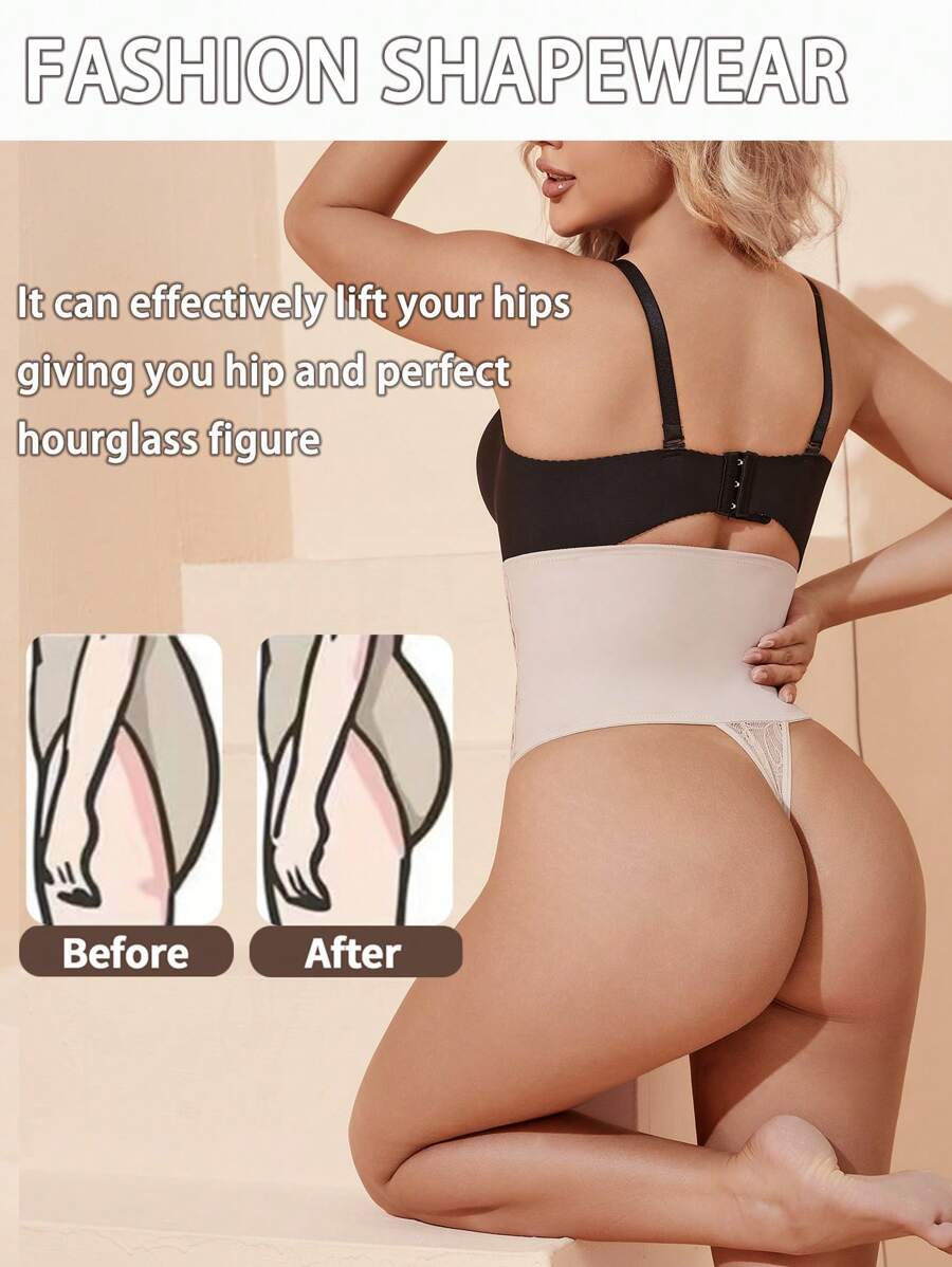 Lencería Femenina Sexy De Cintura Alta Con Encaje De Control De Abdomen Y Tanga De Control De Vientre.