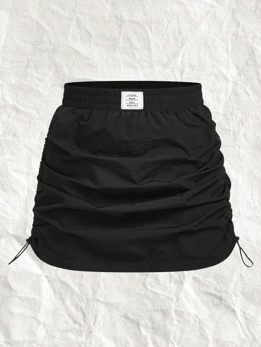 SHEIN EZwear Black Woven Ladies' Pleated A-Line Skirt