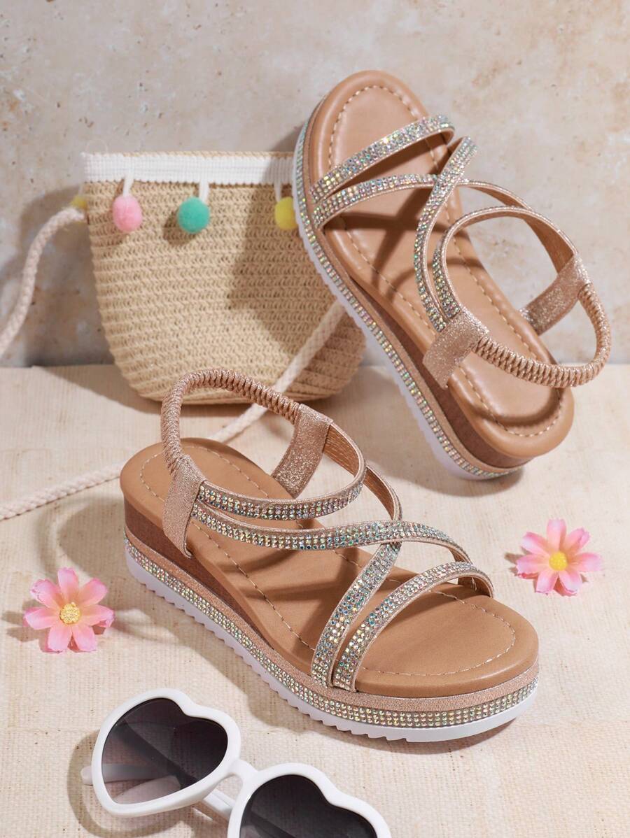Mini mi Flache Sandalen Für Kinder Mit Strassdekoration