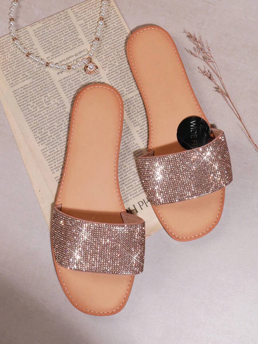 SHUZIA Rhinestone Detail Open Toe Flat Sandals