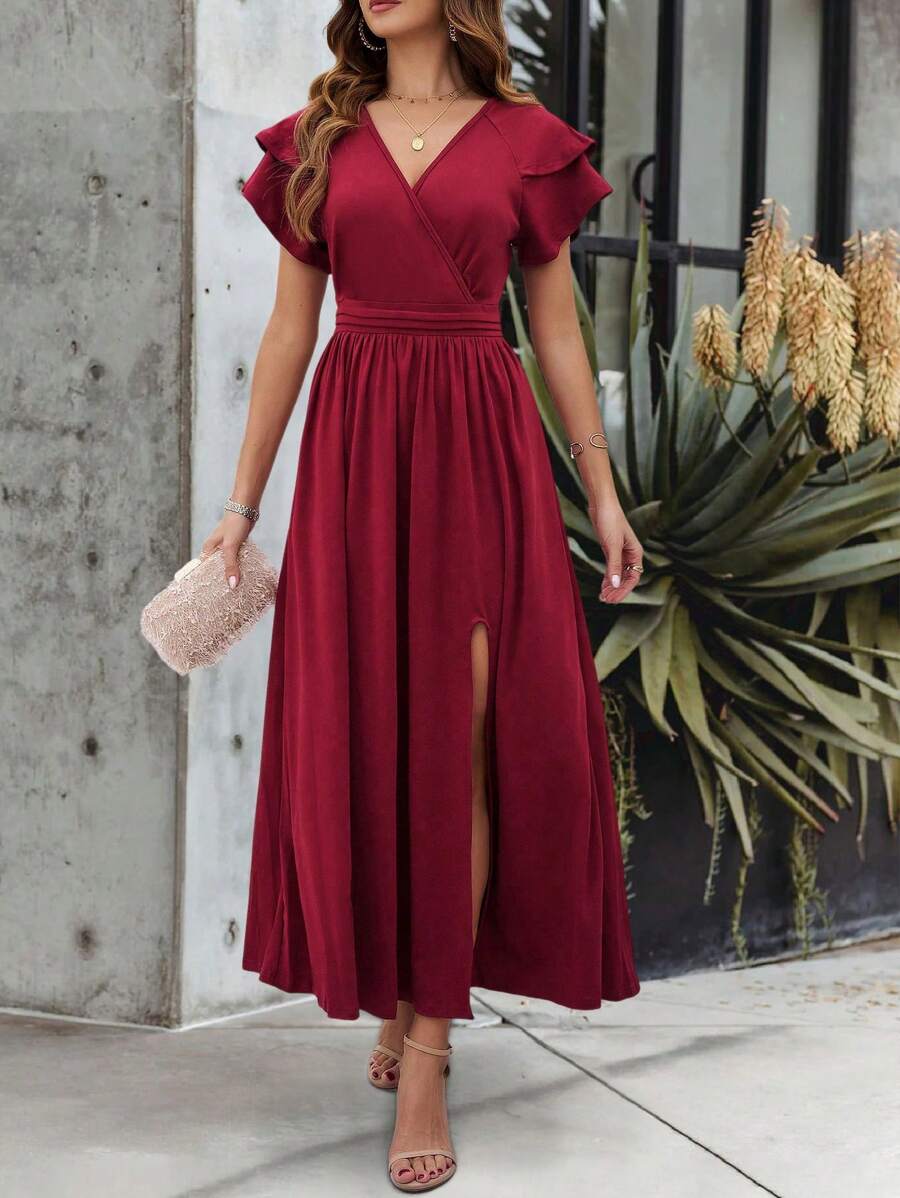Chiquease Robe Pour Dames De Couleur Unie Avec Fente Latérale Haute