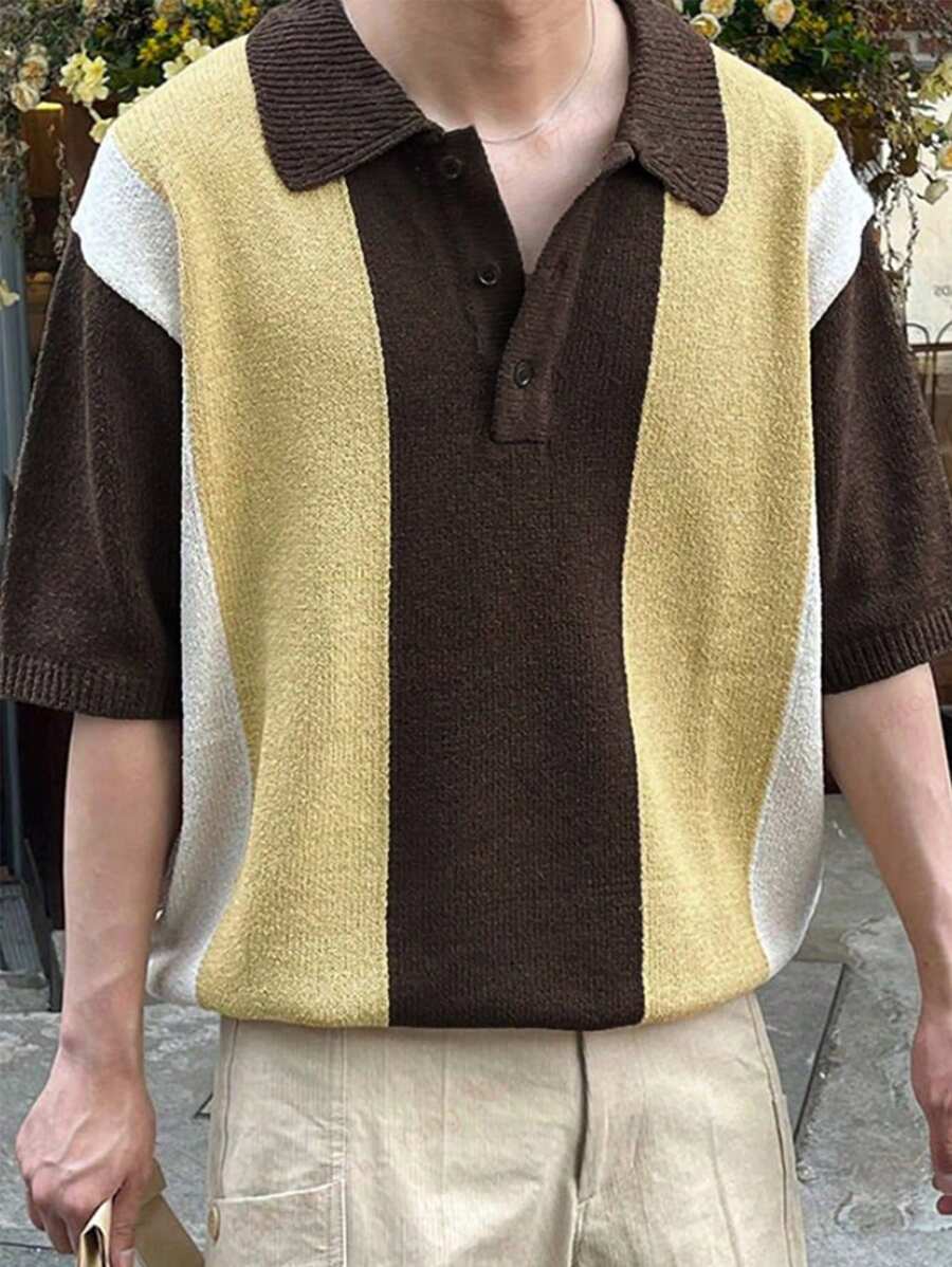 Manfinity Homme Maglia A Maglia A Manica Corta A Blocchi Di Colore Per Uomo