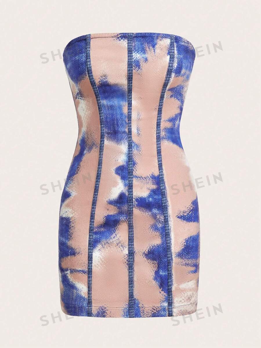 SHEIN ICON Vestido sin tirantes con efecto denim