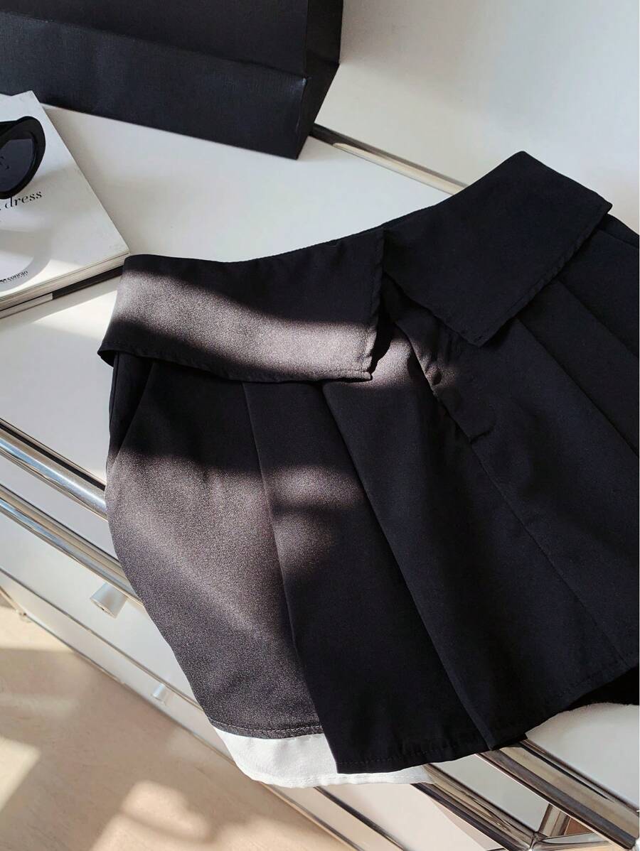 Comfortcana Ladies' Solid Color Waist Folded Pleated Skirt