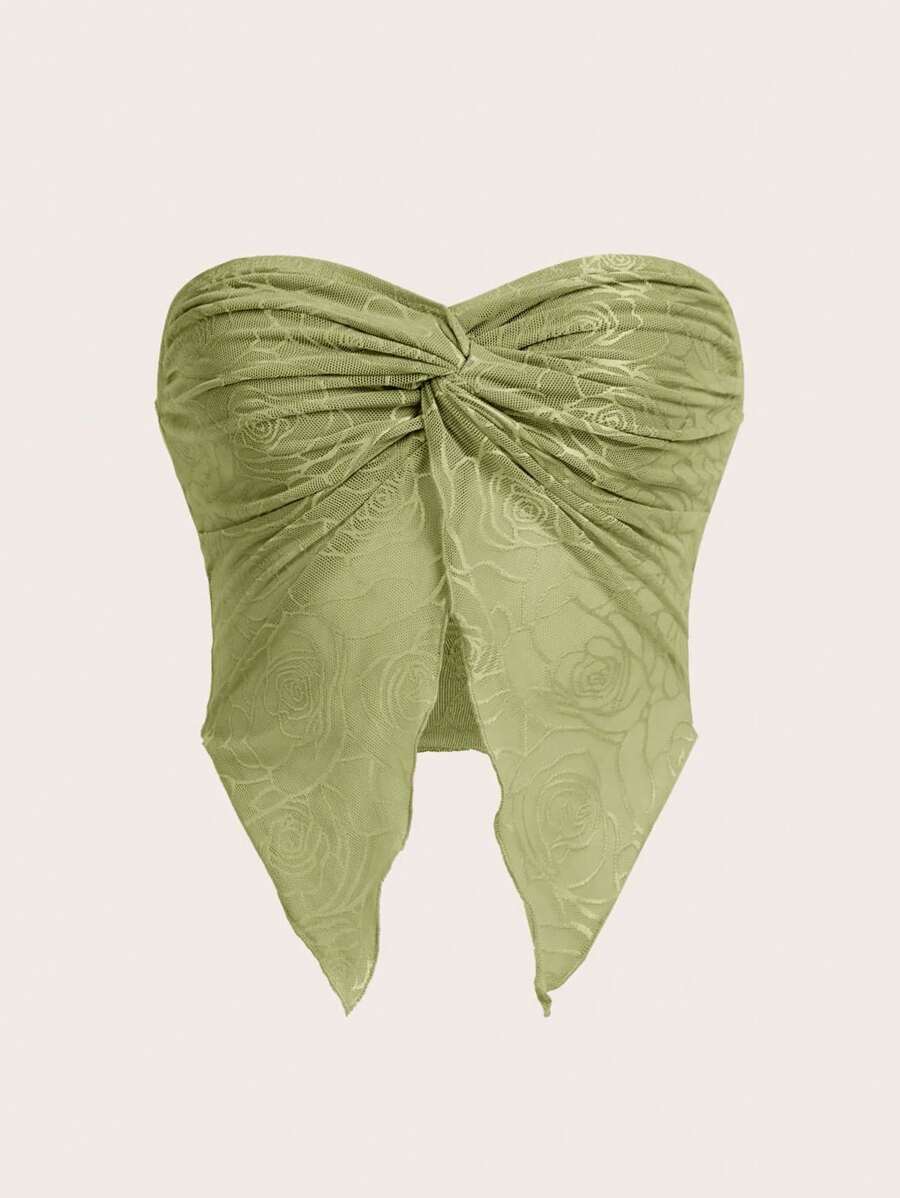 SHEIN ICON Spring Twist Front Split Hem Tube Green Top