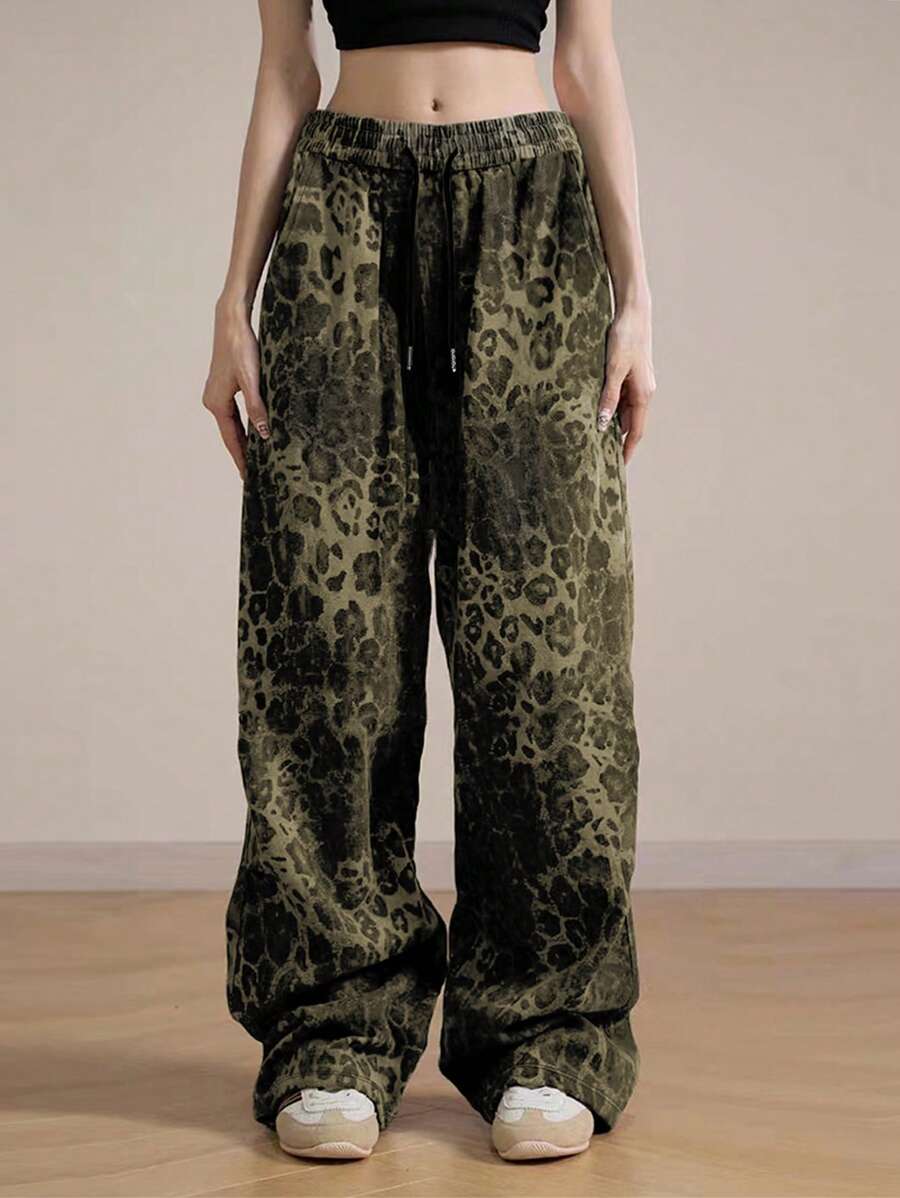 INAWLY Women's Leopard Print Drawstring Waist Sweatpants