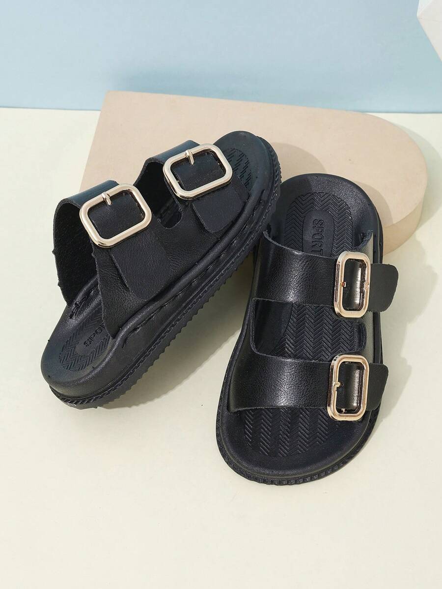 Kids' Fashionable Double Buckle Flat Slides