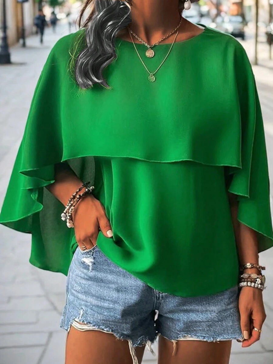 Slaydiva Grote maten Ronde hals Cape-mouw Blouses