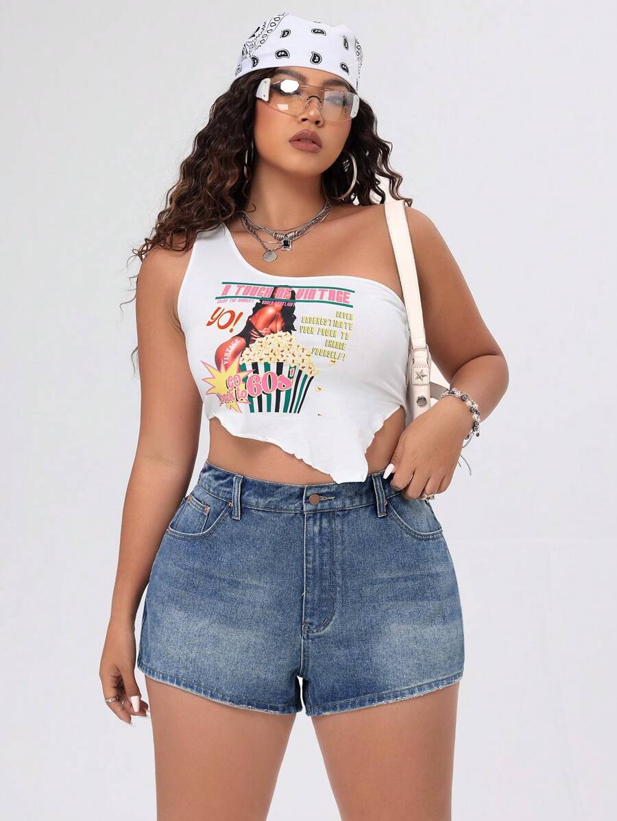 SHEIN ICON Plus Size Elastic Waist Denim Shorts