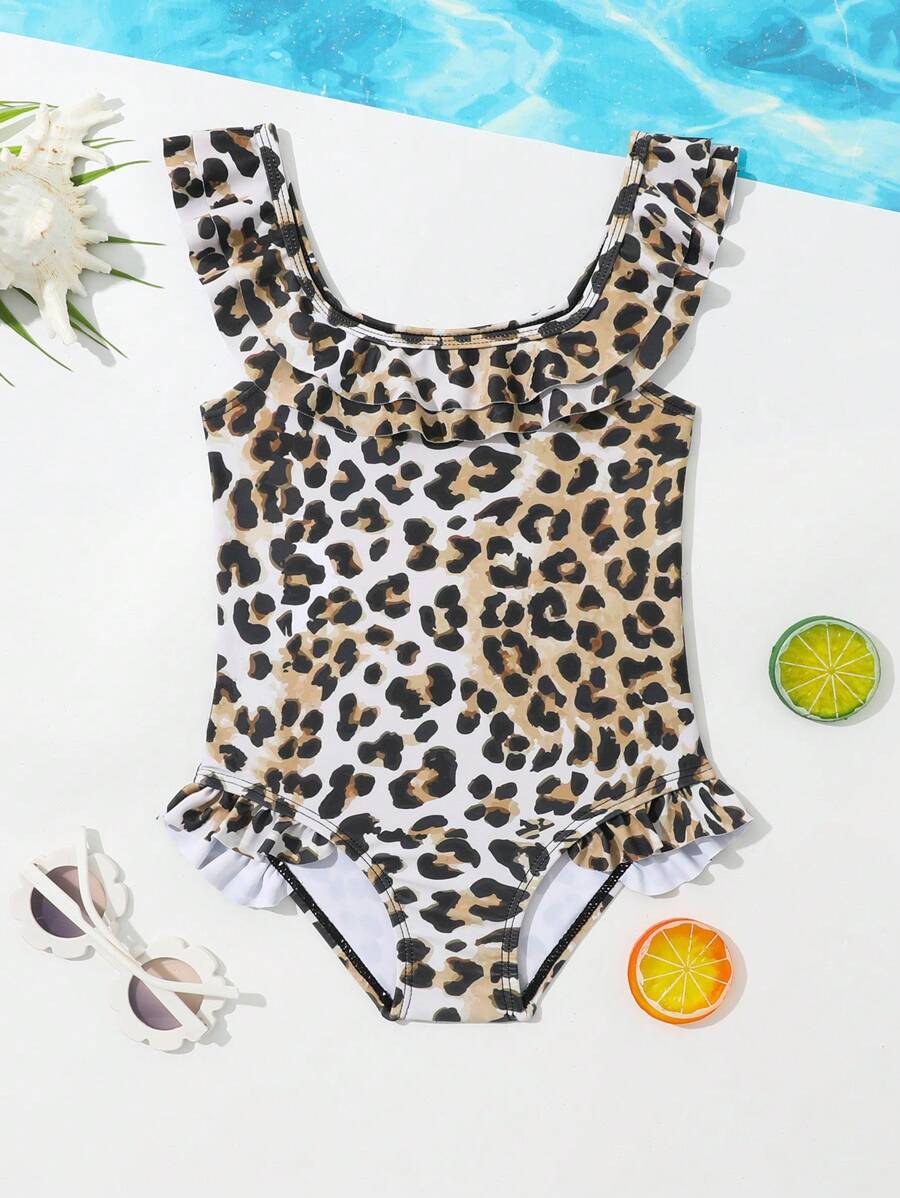 Baby Girl Cute Bow Print Ruffle One Piece Swimsuit