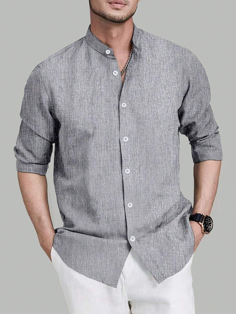 Manfinity Mode Camisa De Manga Larga Simple Y Diaria Para Hombres