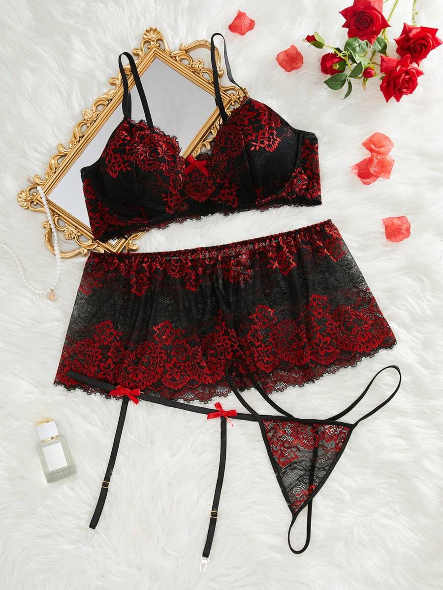 Conjunto de lencería sexy talla grande, con aro, 4 piezas, para el Día de San Valentín