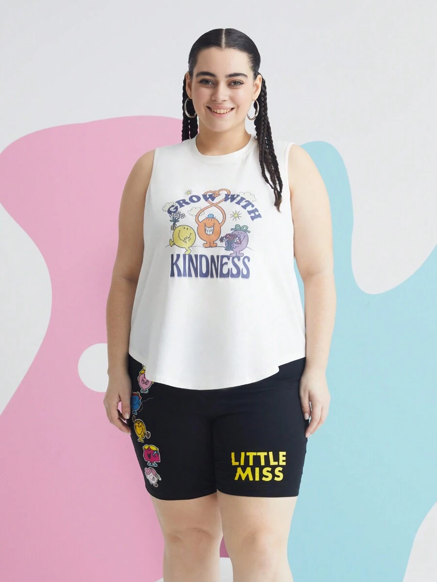 Mr Men Little Miss X SHEIN Plus Cartoon en letter grafisch Gebogen zoom Tank tops