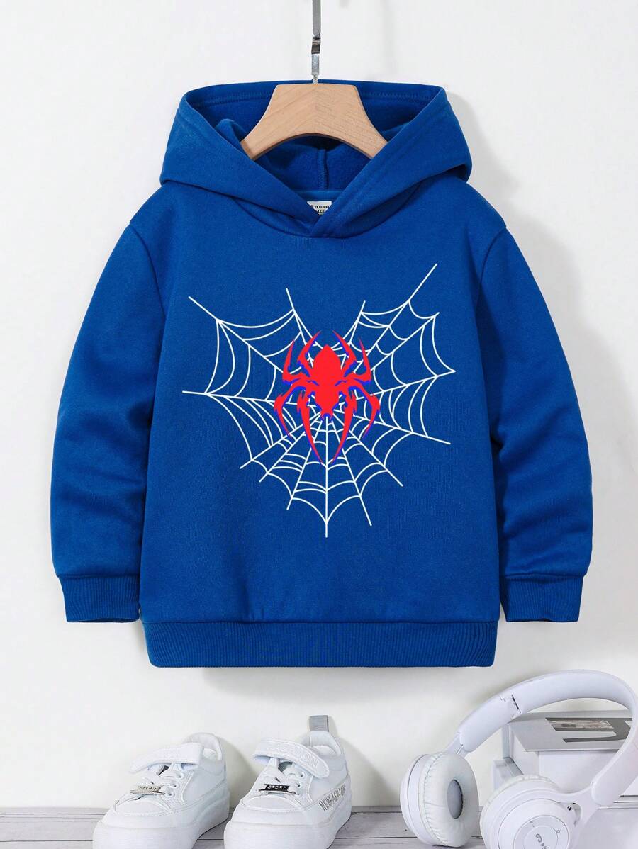 SHEIN Kleiner Junge Lässiger Kapuzenpulli Mit Spinnendruck Für Den Frühling