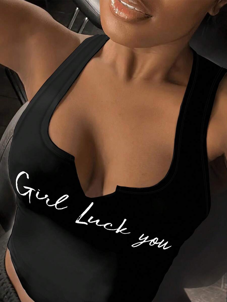 SHEIN Slayr Rozmiar Plus Nadruk z napisem Szczupły Tank Top