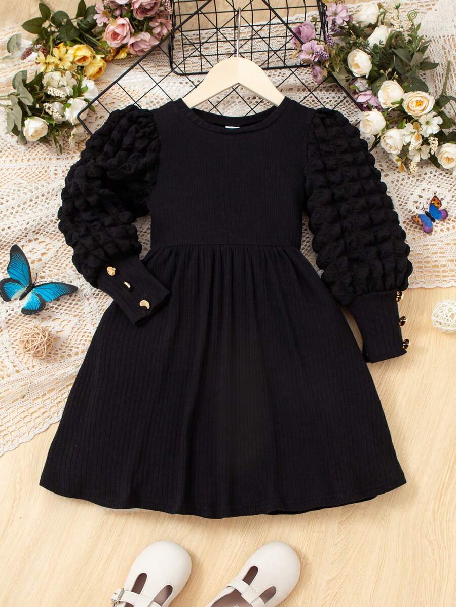 SHEIN Garota Jovem Sólido Manga De Bishop Vestido Com Testeira