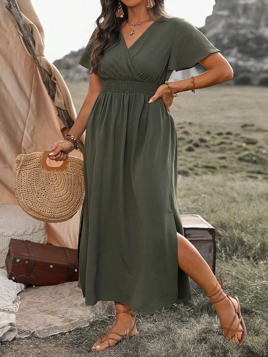 Breezaya Robe à volants et enveloppante à la taille pour femme grande taille