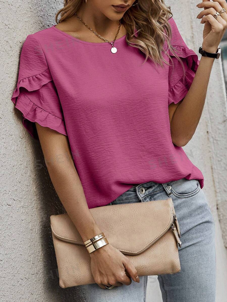 EMERY ROSE Camisa De Manga Con Pétalos De Color Sólido