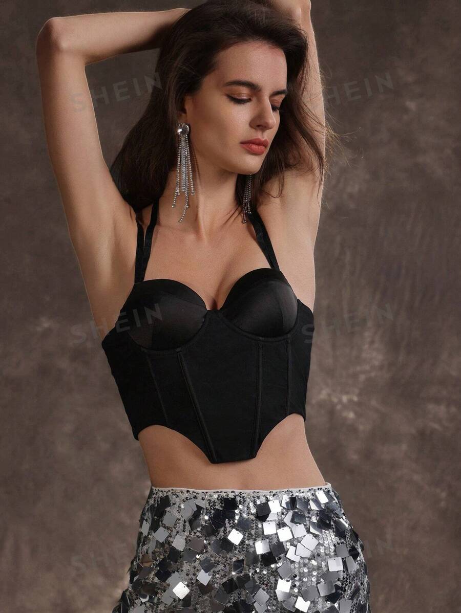 SHEIN Allurite Camisola Con Tiras De Espina De Pescado Y Dobladillo Asimétrico Para Mujer