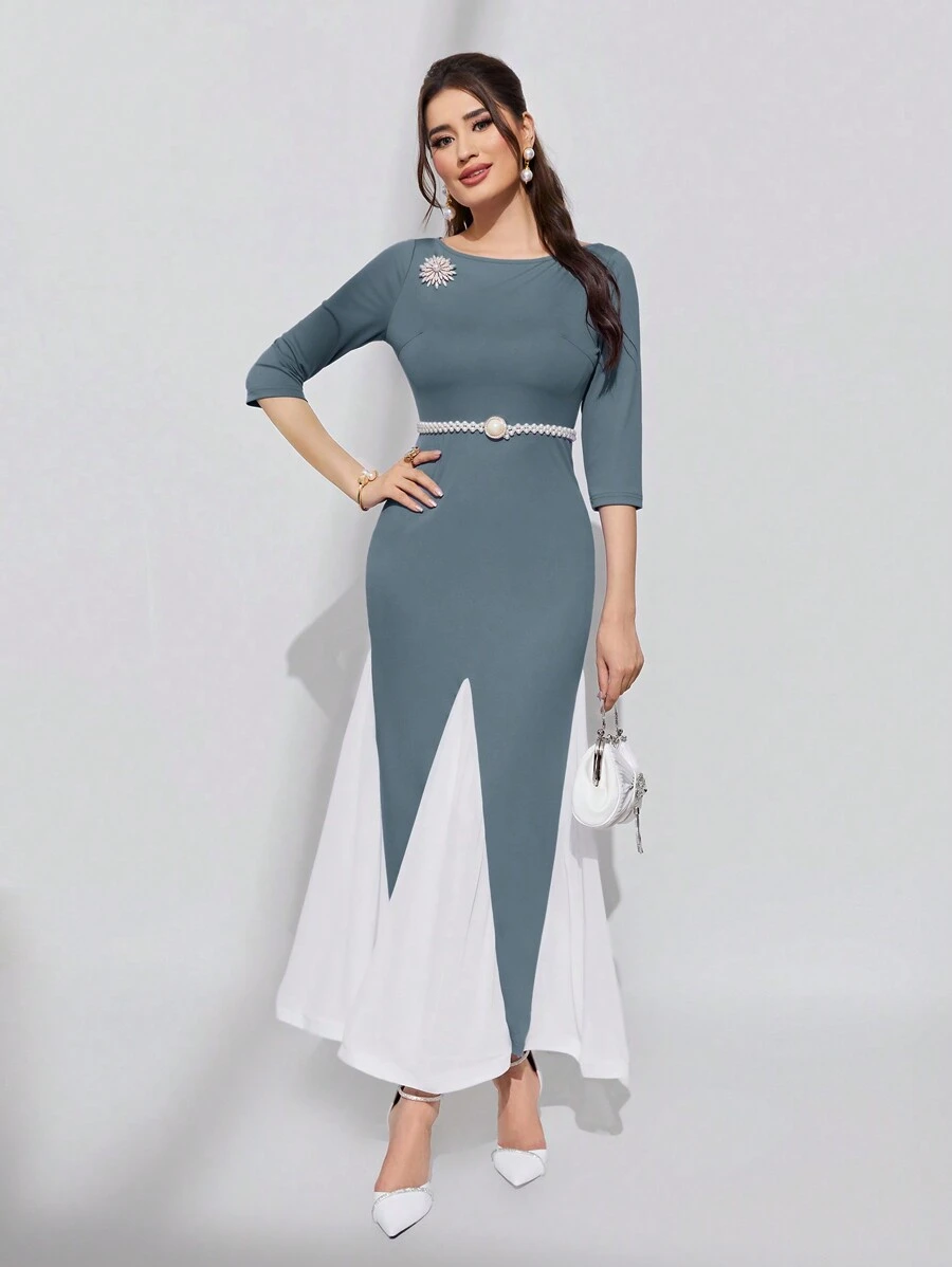 Modelyn Robe Moulante À Ourlet Sirène Et Couleur Contrastante Pour Femme
