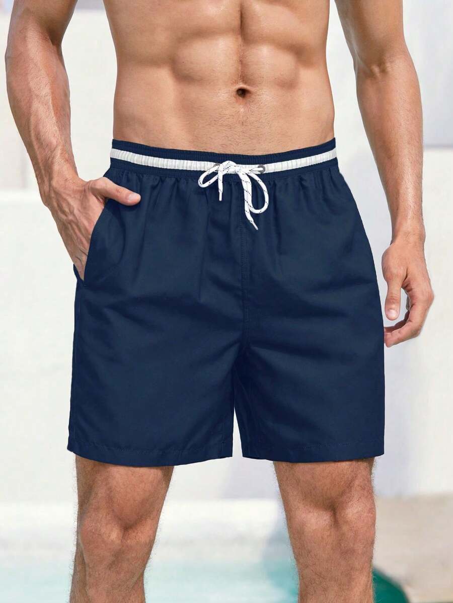 Manfinity Swimmode Men Striped Trim Drawstring Waist Swim Trunks
