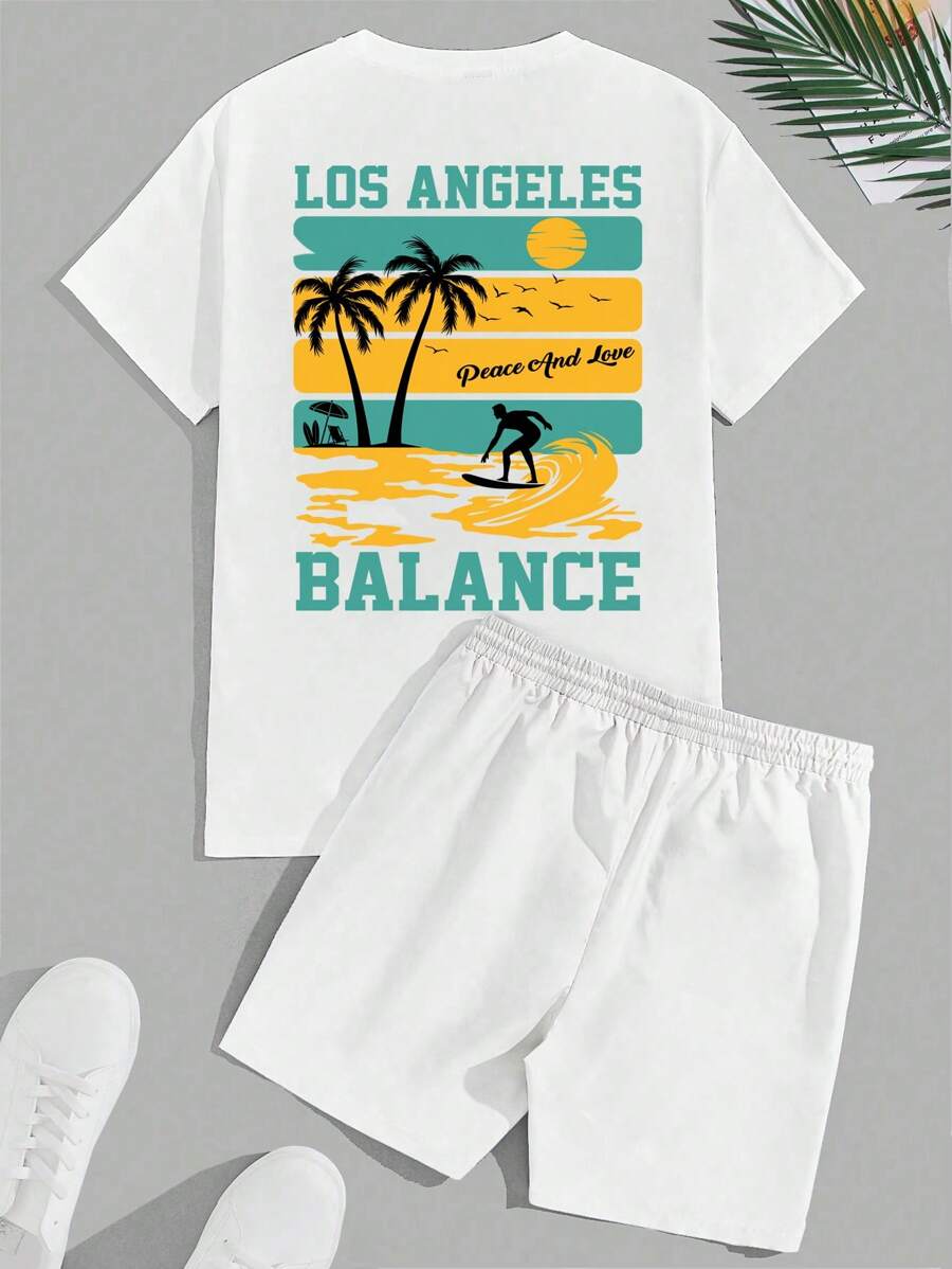 Manfinity RSRT Talla Grande De Hombre, Conjunto De Camiseta De Manga Corta Con Cuello Redondo Y Pantalones Cortos Estampados