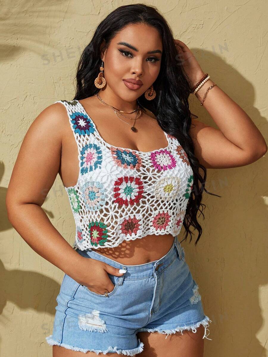 Slaydiva Diseño De Cubierta De Tapa De Ganchillo Hueca De Talla Grande Para Mujer Con Patrón Floral