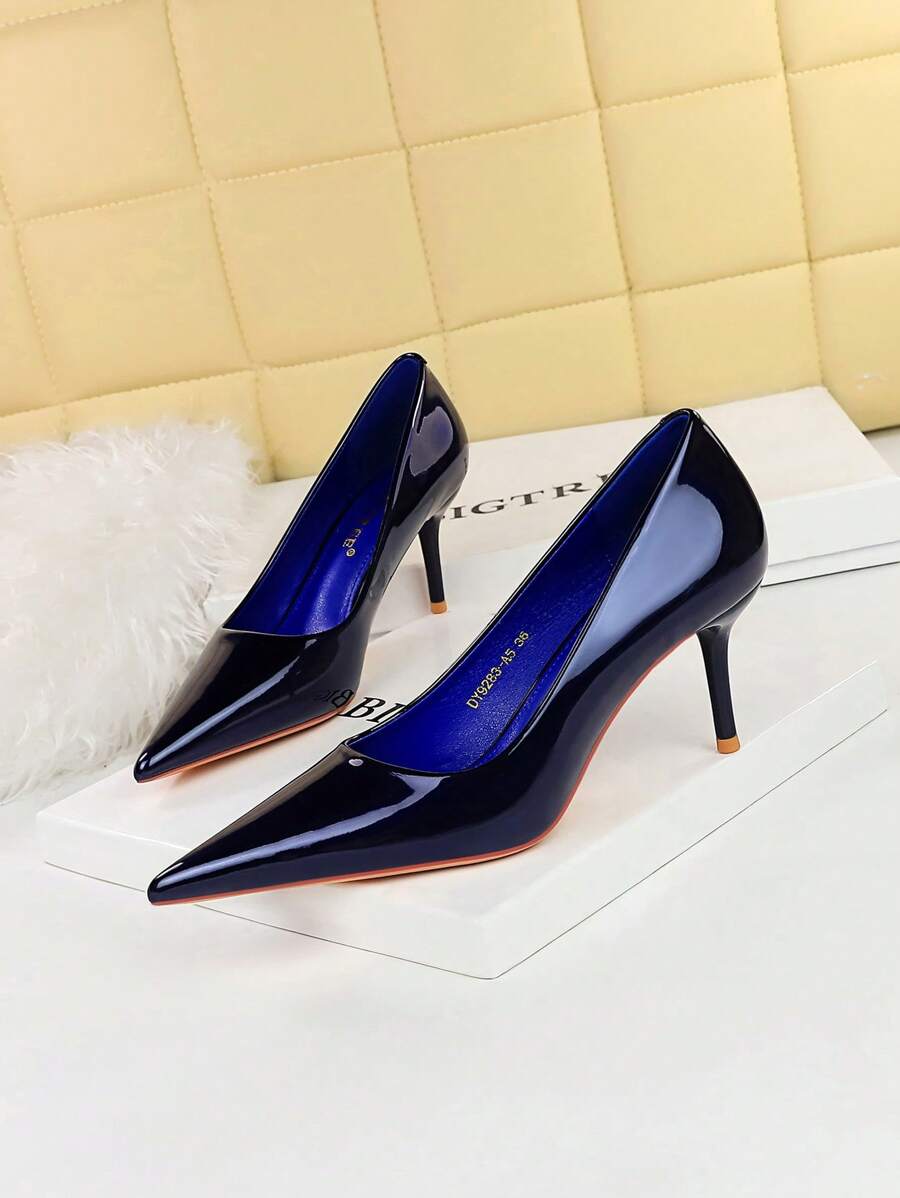 9283-A5 Simple Patent Leather High Heels For Women, Classic Pointed Toe Design, Perfect For Work